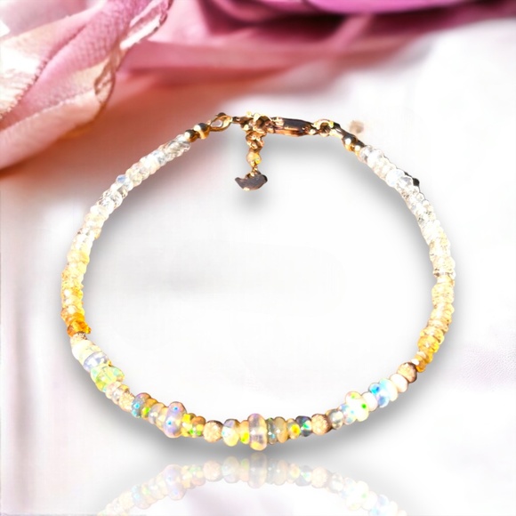 Handmade Natural Fire Opal Bracelet 14k Rose Gold Filled , 7.2" - 7.9" - Picture 3 of 12